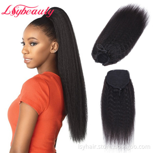 Lsy Natural Kinky Straight Drawstring Ponytail 100% Brazilian Virgin Human Hair Extension For Black Women